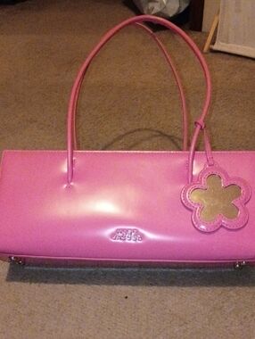 Pink Patent Tote with Floral Charm - Women Bags